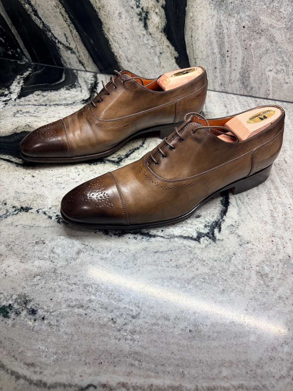 Santoni Fatte a Mano Cap Toe Oxford Shoes 10.5 D US Hand Burnished Made in Italy